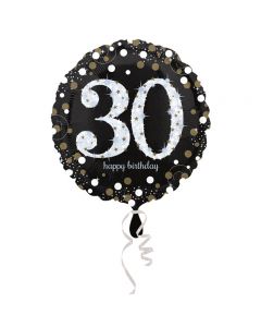 Ballon mit der Zahl 30 in schwarz mit metallischen Effekten