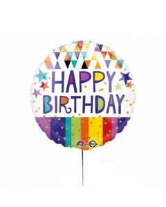 Standard "Happy Birthday - goldene Punkte" Folienballon rund, S40, verpackt, 43cm