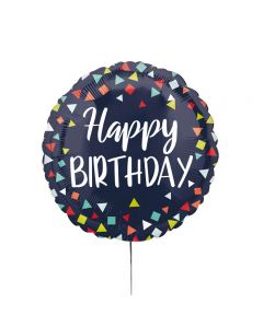 Folienballon 'Happy Birthday' in Blau mit Konfetti Motiv