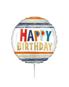 Folienballon 'Happy Birthday' gestreift