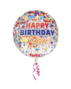 Orbz Ballon 'Happy Birthday' Konfetti durchsichtig