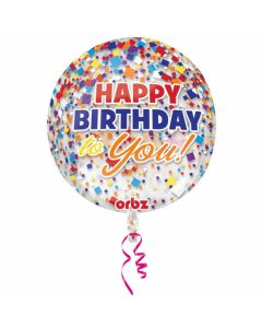 Orbz Happy Birthday Konfetti durchsichtig Folienballon G20 verpackt 38 x 40 cm
