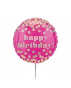 Standard "Happy Birthday - Punkte" Folienballon rund, S55, verpackt, 43cm
