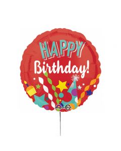 Standard "Happy Birthday - Festlich" Folienballon rund, S40, verpackt, 43 cm