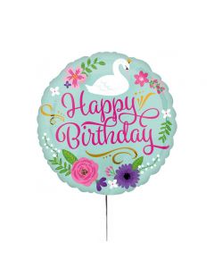 Folienballon 'Happy Birthday' mit Schwanen-Motiv