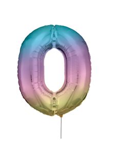 Grosse Zahl 0 Regenbogen Pastel Folienballon N34 verpackt 33 cm x 86 cm
