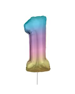 Grosse Zahl 1 Regenbogen Pastel Folienballon N34 verpackt 38 cm x 86 cm