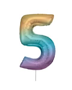 Grosse Zahl 5 Regenbogen Pastel Folienballon N34 verpackt 57 cm x 86 cm
