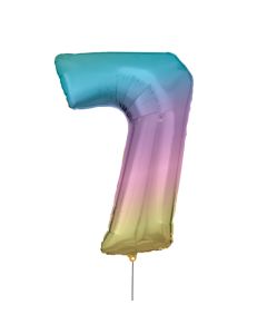 Grosse Zahl 7 Regenbogen Pastel Folienballon N34 verpackt 33 cm x 86 cm
