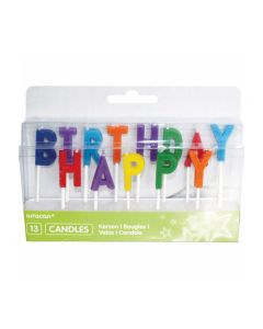13 Buchstaben-Kerzen Happy Birthday mehrfarbig Höhe 6 / 7,7 cm