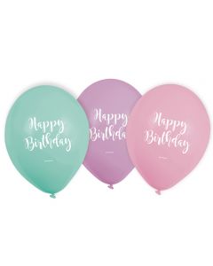 Latexballons Happy Birthday Pastell 22,8cm, 6 Stk
