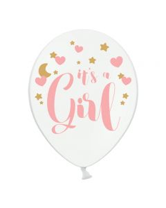 Ballons 30cm, It's a Girl, Pastel Pure White, 6 Stk