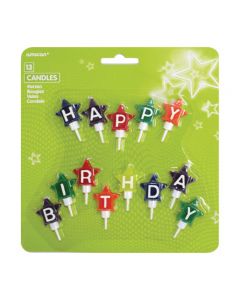 Mini-Figurenkerzen Happy Birthday Sterne Höhe 4,1 cm, 13 Stk