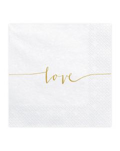 Servietten 'Love' in weiß/gold