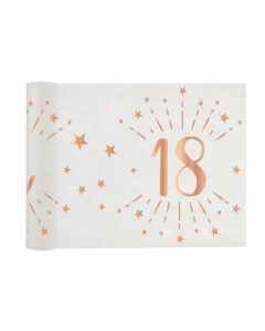 Tischläufer '18' in weiß mit rosé goldenen Details