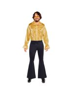 Erwachsenenkostüm Satin Rüschenhemd Gold Größe M