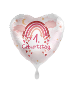 Folienballon -  Herz & Regenbogen 1. Geburstag Mädchen 43 cm