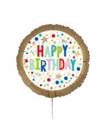 Folienballon 'Happy Birthday' satin-gold mit Punkten