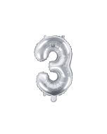 Folienballon Kleine Zahl 3 in Silber