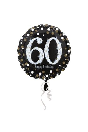 Ballon mit der Zahl 60 in schwarz mit metallischen Effekten