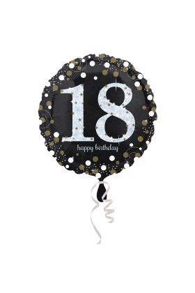 Ballon mit der Zahl 18 in schwarz mit metallischen Effekten