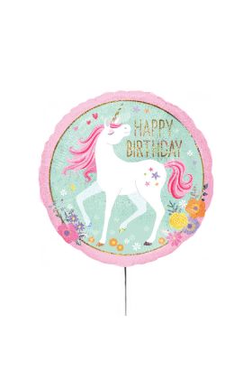Folienballon 'Happy Birthday' magisches Einhorn 