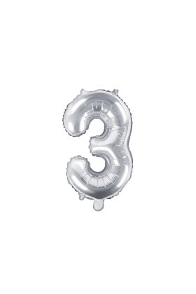 Folienballon Kleine Zahl 3 in Silber   