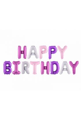 Folienballon-Girlande 'Happy Birthday' in rosa/lila