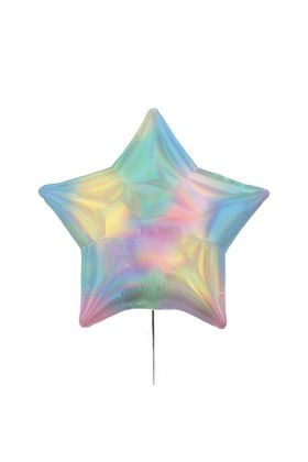 Standard Holographic Iridescent Pastel Rainbow Stern Folienballon S55 verpackt