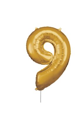 Grosse Zahl 9 Gold Folienballon N34 verpackt 63 cm x 86 cm