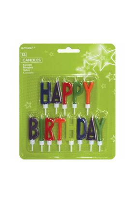 13 Buchstaben-Kerzen Happy Birthday mehrfarbig Hoehe 5,5 cm