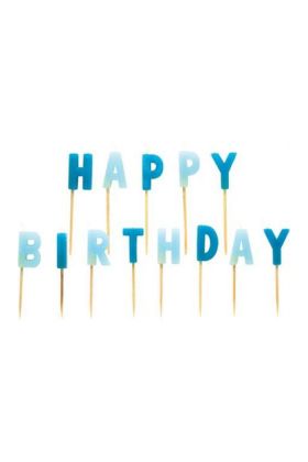 13 Buchstaben-Kerzen Happy Birthday blau Hoehe 7 cm