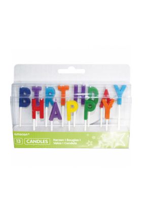 13 Buchstaben-Kerzen Happy Birthday mehrfarbig Hoehe 6 / 7,7 cm