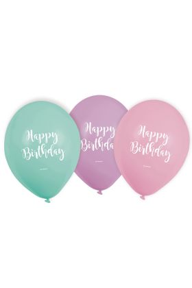6 Latexballons Happy Birthday Pastel 22,8cm/9in