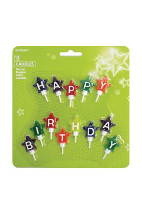 13 Mini-Figurenkerzen Happy Birthday Sterne Hoehe 4,1 cm