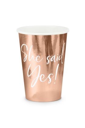 Pappbecher 'She said yes!' in rosé gold