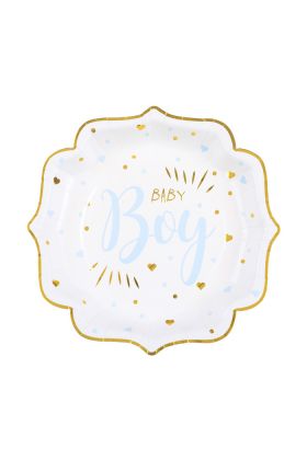 Pappteller 'Baby Boy' mit goldenen Details
