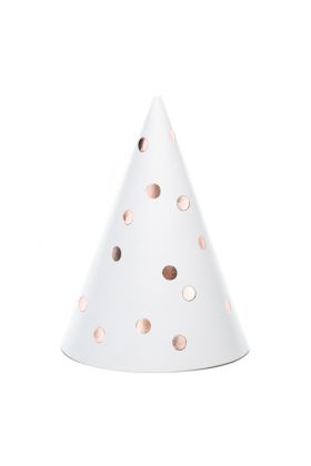 Party hats Dots, white, 16cm (1 pkt / 6 pc.)