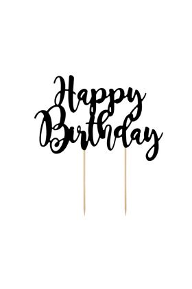 Cake Topper 'Happy Birthday' in schwarz