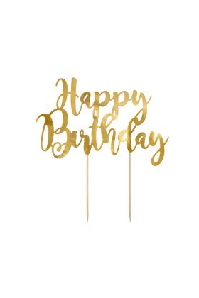 Cake Topper 'Happy Birthday' in gold