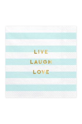 Servietten 'Live Laugh Love' in hellblau gestreift
