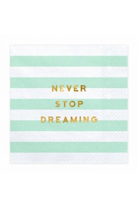 Servietten 'Never Stop Dreaming' in mint gestreift