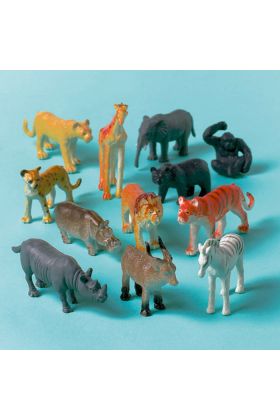 12 Spielzeug-Dschungeltiere Plastik Laenge 4 - 6 cm