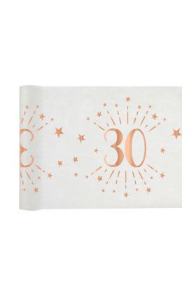 Tischläufer '30' in weiß mit rosé goldenen Details