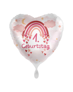 Folienballon -  Herz & Regenbogen 1. Geburstag Mädchen 43 cm