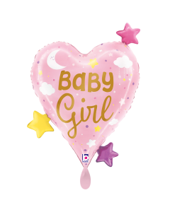 Folienballon - Herz Baby Girl mit Sternen 52 x 62 cm