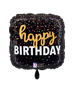 Folienballon - Happy Birthday Script Konfetti 43 cm