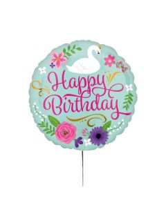 Folienballon 'Happy Birthday' mit Schwanen-Motiv