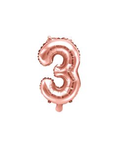 Folienballon Kleine Zahl 3 in Rosé Gold