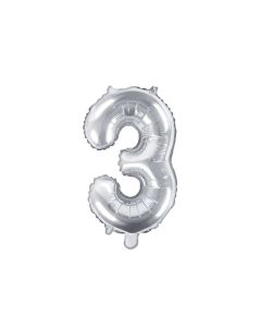 Folienballon Kleine Zahl 3 in Silber